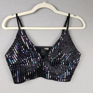 Black Velvet Iridescent Sequin Crop Top Festival Cosplay‎ Steampunk Whimsy Sz M